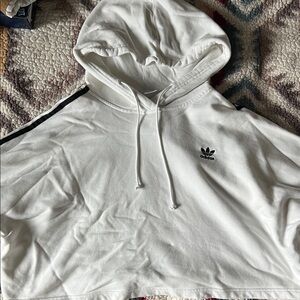 Womens Cropped Adidas White Hoodie with Black Accents